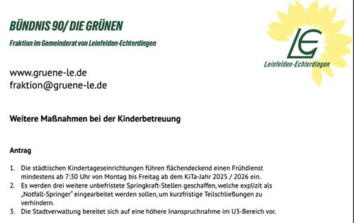 Antrag der Grünen zur Kinderbetreuung