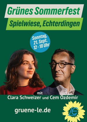Sharepic zum Sommerfest mit Clara Schweizer und Cem Özdemir
